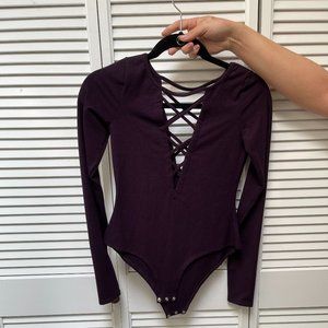 CHASER long sleeve purple mauve bodysuit with lattice front and back